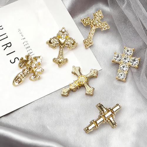 60 Pcs 3D Alloy Metal Crystal Cross Nail Charms for Art