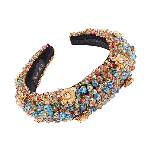 Multicolor Velvet Headband with Crystal Beads for Women