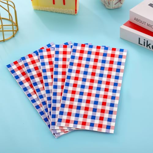 100 Disposable 4th of July Gingham Napkins - Patriotic Red, White & Blue