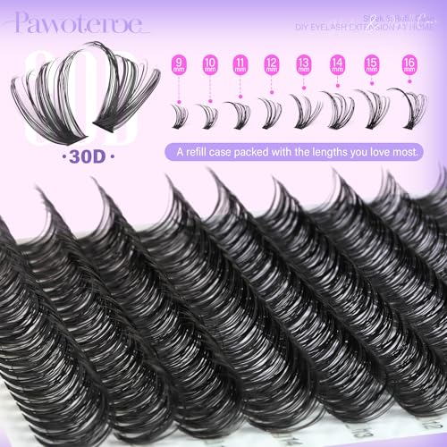 Pawotence 30D Refill Pack for Lash Clusters 200pcs, 11-16mm Natural Eyelash Extensions
