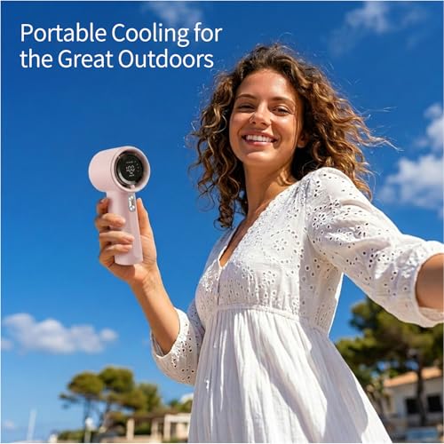 Berrtinfn Portable Handheld Fan - Rechargeable Turbo Fan for Travel, 5 Speed Air, Compact & Lightweight - Pink