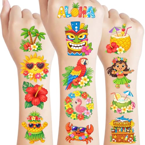 96pcs Hawaiian Temporary Tattoos - Tropical Beach Designs
