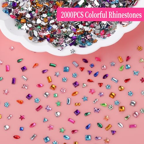 2000Pcs Colorful 3D Rhinestone Nail Art Charms - Geometric Shapes