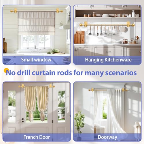 Gold Curtain Rod No Drilling with Adhesive Brackets, 18-28"