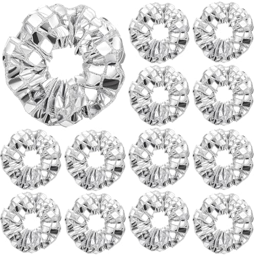 Lyrow 12 Pack Silver Disco Sequin Hair Scrunchies - Party Accessories