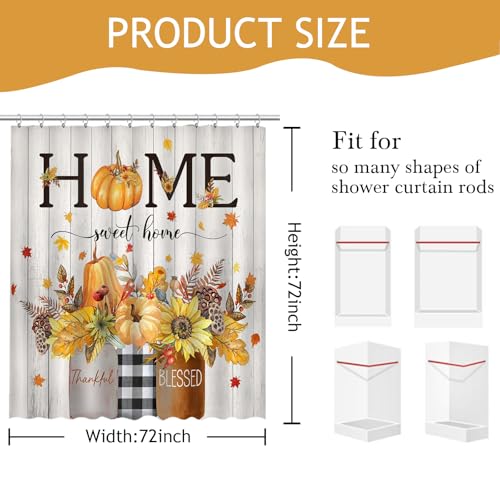 Mocsicka Fall Shower Curtain with Pumpkins & Leaves - 72x72