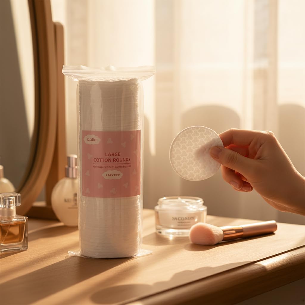 Large Cotton Rounds - 200 Count 100% Pure Cotton Pads | Soft, Dual-Sided for Makeup Removal & Skincare - 2.76 Inch Diameter
