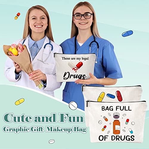 Travel Makeup & Medicine Pouch 4-Pack - Women's Organizer Bags with Cartoon Medical Theme
