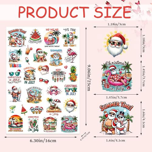 INCOK July Christmas Temporary Tattoos - Summer Christmas Beach Party Favors