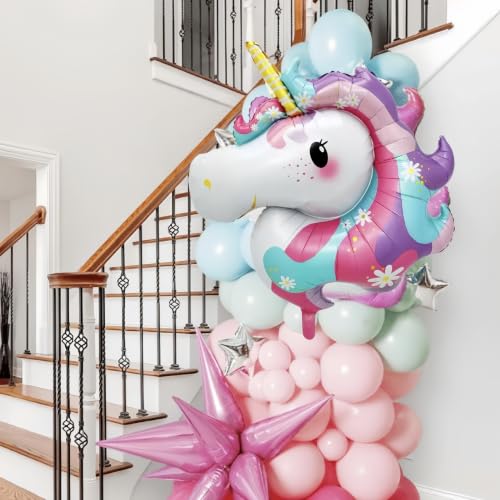 Unicorn Foil Balloons Set – 4 Large Rainbow Balloons for Birthday Party