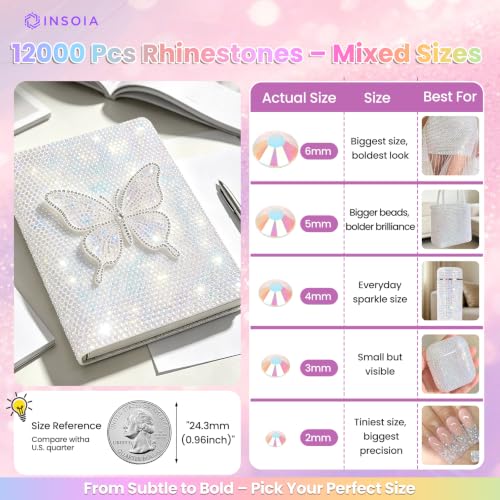 INSOIA AB Jelly Rhinestones Kit with B7000 Glue - 12,000 Sparkling Flatbacks for DIY Crafts