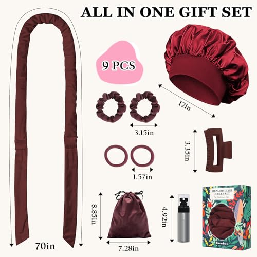 Gwabee Burgundy Velvet Heatless Hair Curlers for Overnight Waves