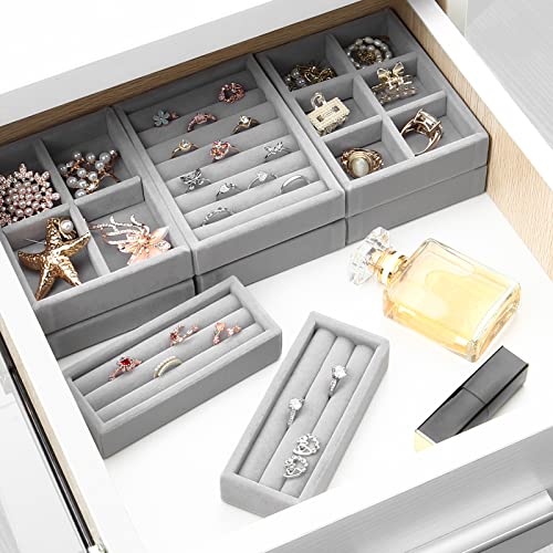 DesignSter Stackable Velvet Jewelry Tray Set - 2PCS Ring Organizer