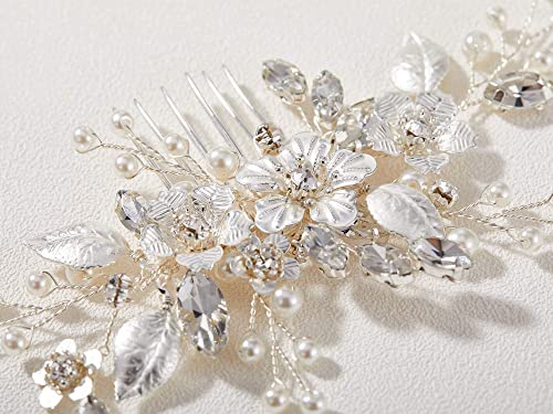 Silver Bridal Hair Comb with Crystals & Pearls - Handmade Wedding Hair Accessory