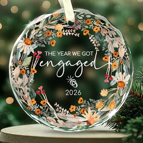 Personalized Glass Engagement Ornament 2026 - Heart Keepsake Gift