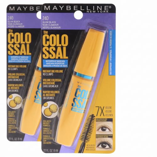 Maybelline Volum' Express Colossal Waterproof Mascara Glam Black 0.27 Fl Oz Pack of 2