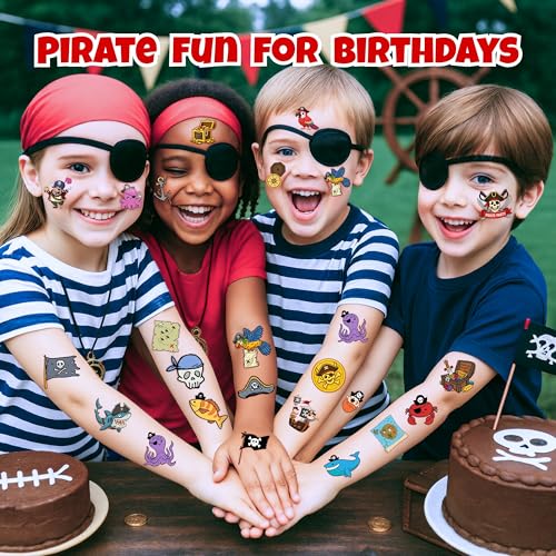 Pirate Temporary Tattoos for Kids - 60 Pre-Cut Party Favors