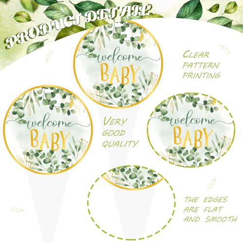 Sage Green Baby Shower Cupcake Toppers - 48PCS Eucalyptus Decor