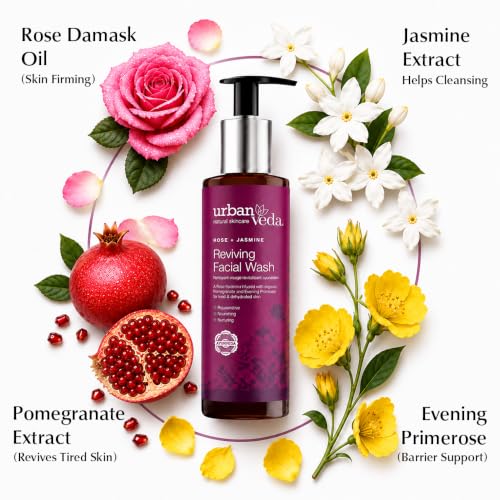 Urban Veda Rose & Jasmine Facial Wash - Hydrating Cleanser for Mature Skin - 5.1 Fl Oz