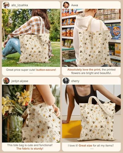 Miss Adola Canvas Tote Bag with Pockets - Cute Reusable Shoulder Bag for Women