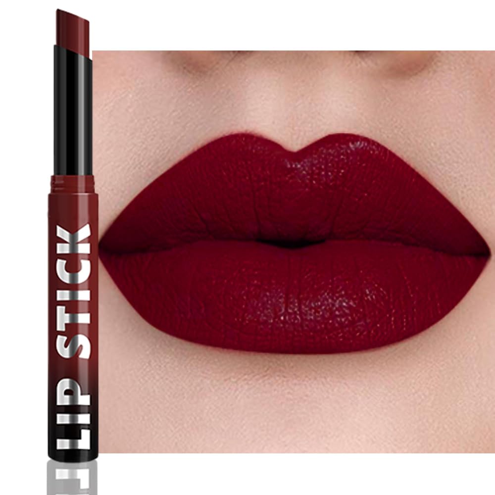 Maroon Red Matte Lipstick - Long Lasting Waterproof Vegan Lip Color | 24-Hour Moisturizing Stain