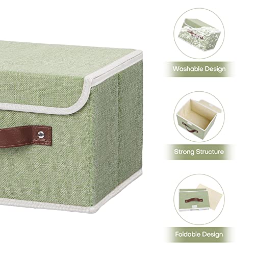 Small Fabric Storage Bin with Lid - Green, 10x8x7 Inches, Washable