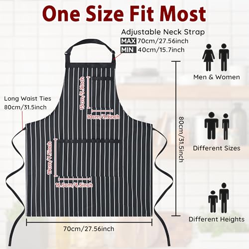 2 Pack Adjustable Striped Kitchen Apron with 3 Pockets