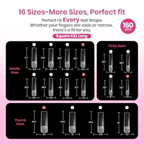 Beetles Tipex Lite Instant Nail Tips XXL Square 160pcs (00-14)