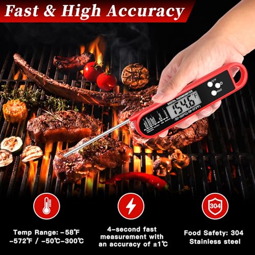 FDK Digital Meat Thermometer - Instant Read BBQ Probe with Magnet & Waterproof Design