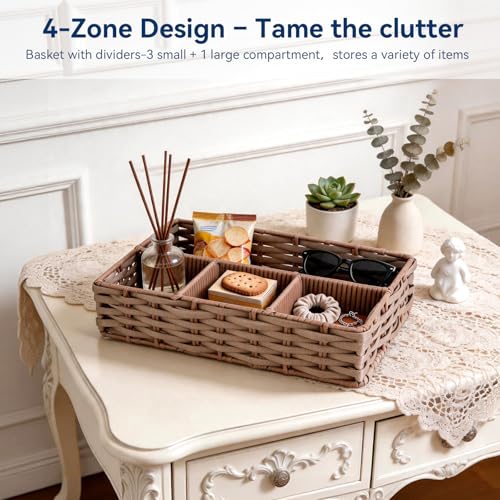 Whitmor 4-Compartment Woven Storage Basket - Makeup Organizer & Divider