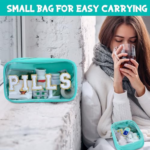 Hillban 2-Piece Preppy Chenille Letter Medicine & Cosmetic Travel Bag Set