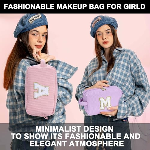 YOOLIFE Pink Corduroy Makeup Bag for Women Teens - Travel Toiletry Bag with Zippers, Inner Pockets, Handle - Gift Idea (Variation: Pink / M)
