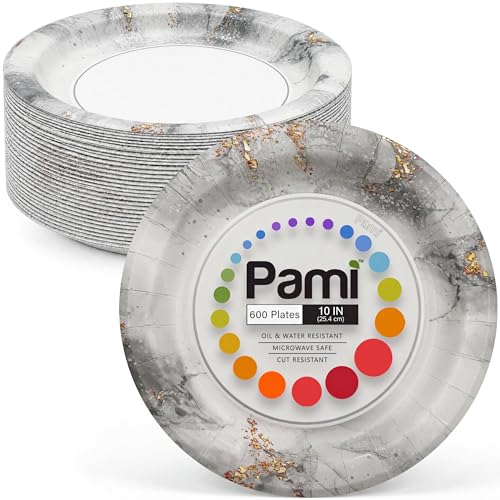 PAMI Smoky Gold Paper Plates - 10 Inch, 50 Count, Oil & Water Resistant
