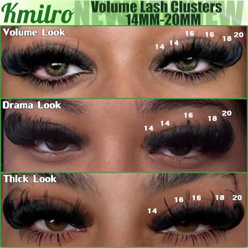 Kmilro Lash Clusters 150D+180D+200D 14-20mm Volume Eyelash Extensions - 480pcs