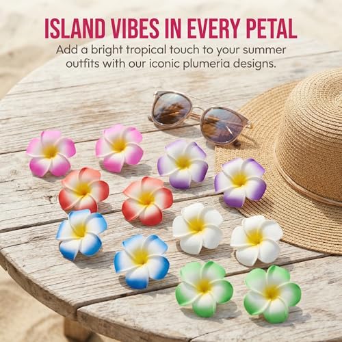 12-Pack Hawaiian Flower Hair Clips for Women, 3.7 Inch Plumeria Hair Accessories