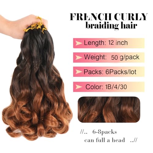 WIPPORYA French Curly Braiding Hair 12 Inch Loose Wave 6 Packs 1B/4/30