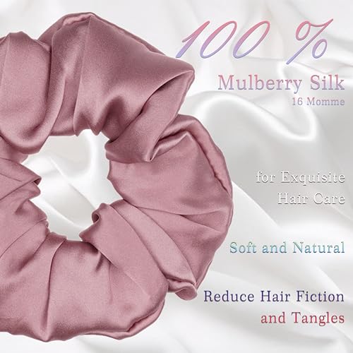 100% Mulberry Silk Hair Ties Set of 4 - Roses, Pink Beige, Lotus Pink, Cameo Brown