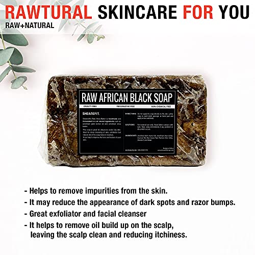Sheanefit Raw African Black Soap Bar, 15 Ounce (Pack of 2)