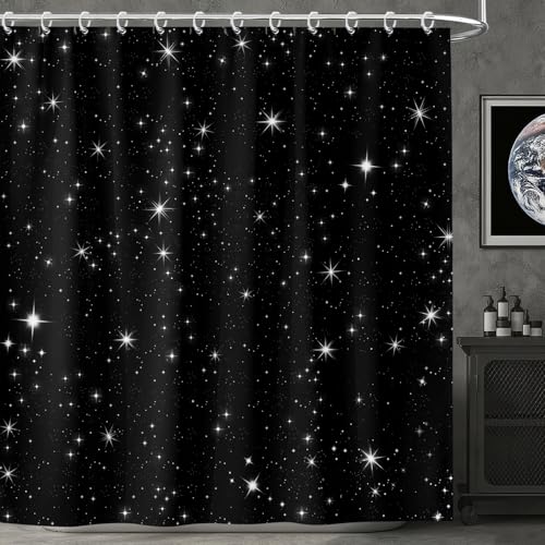 Celestial Black and White Galaxy Shower Curtain Set - 72x72in