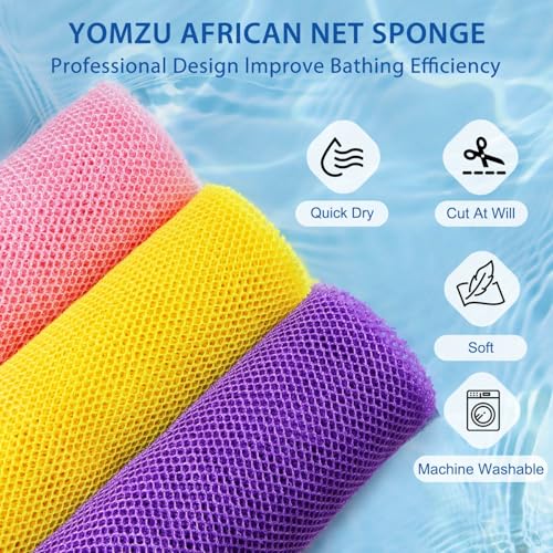 African Net Exfoliating Bath Sponge Set - 6 Nylon Long Body Scrubbers