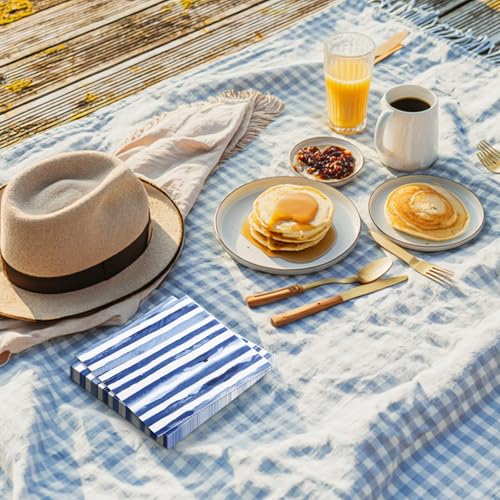 50 Pcs Navy Blue and White Stripe Disposable Paper Napkins