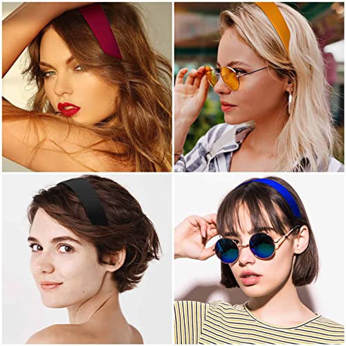Anezus 16 Pack Multicolor Satin Headbands 1 Inch Non-Slip Hair Bands for Women & Girls DIY Crafts