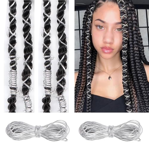 Silver Large Hair Strings for Braids Dreadlocks Hair Wraps Party Decorations 5M