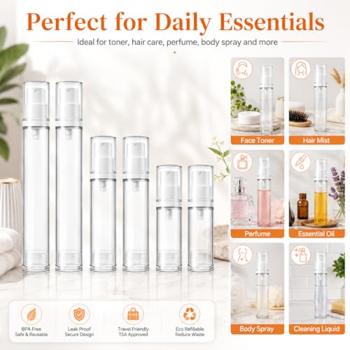 LUSTRIB Airless Travel Spray Bottles Set - 5ml, 10ml, 15ml Refillable