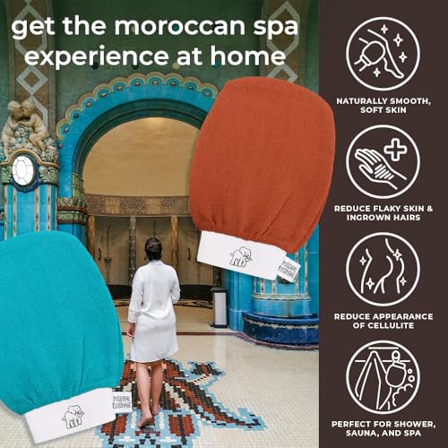Natural Elephant Moroccan Kessa Exfoliating Body Scrub Mitts - 5 Pack