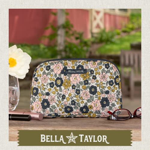 Bella Taylor Quilted Cosmetic Pouch - Floral Charcoal Makeup Organizer