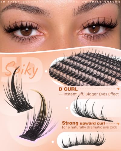 Geeneiya Manga Lash Clusters with Spikes, D Curl, 10-16mm, Voluminous Eyelash Extensions