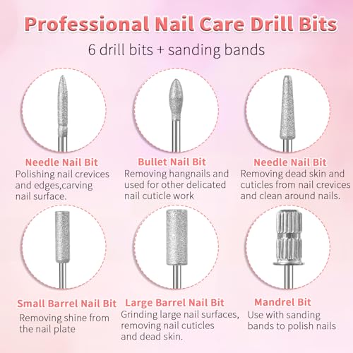 6-Piece Nail Drill Bits Set for Manicure & Pedicure - 3/32"