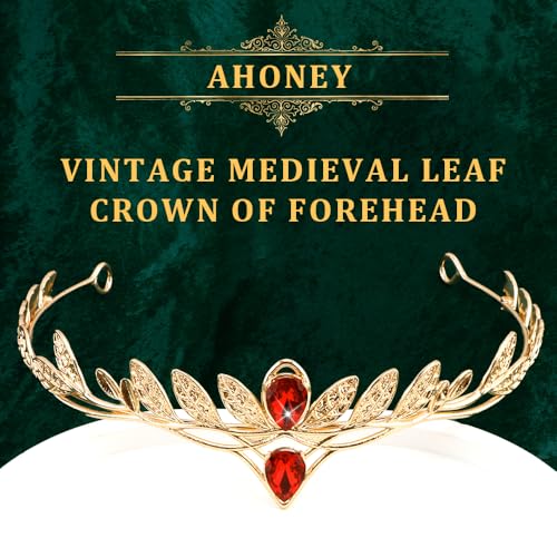 AHONEY Red Fairy Crown Elf Headpiece - Vintage Leaf Circlet for Women & Men