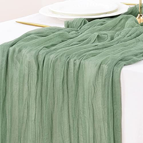 Sage Green Cheesecloth Table Runner - 10FT Rustic Gauze for Weddings